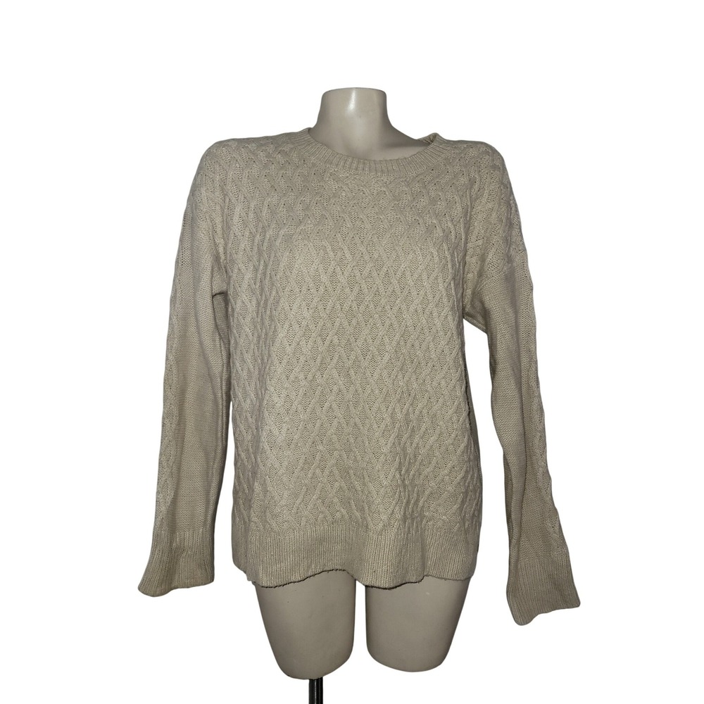 St Johns Bay Cream Diamond Cable Knit Crewneck Sweater M Ivory contemporary‎